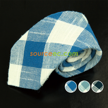 淺藍格子棉麻領帶